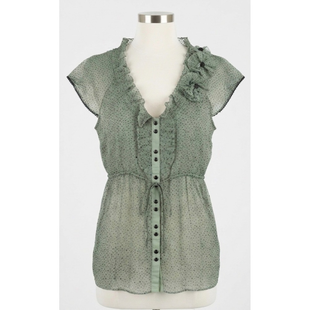 Nick & Mo Anthropologie Sage Ruffle Blouse L Coquette Whimsigoth Romantic Goth
